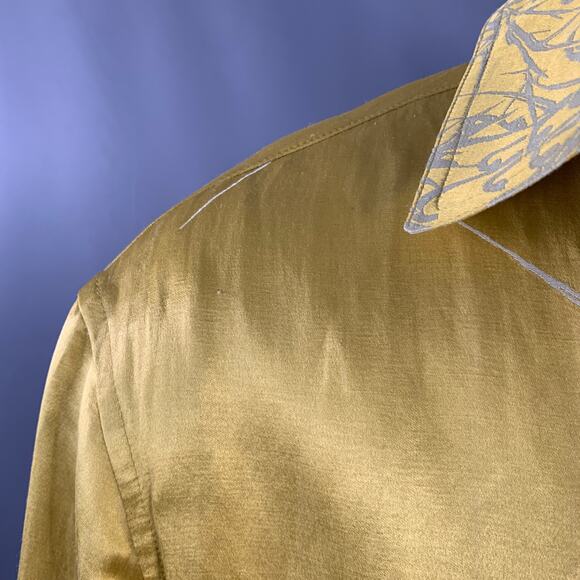 HAIDER ACKERMANN Size S Gold White Jacquard Linen Silk Layered Long Sleeve Shirt - Picture 9 of 14